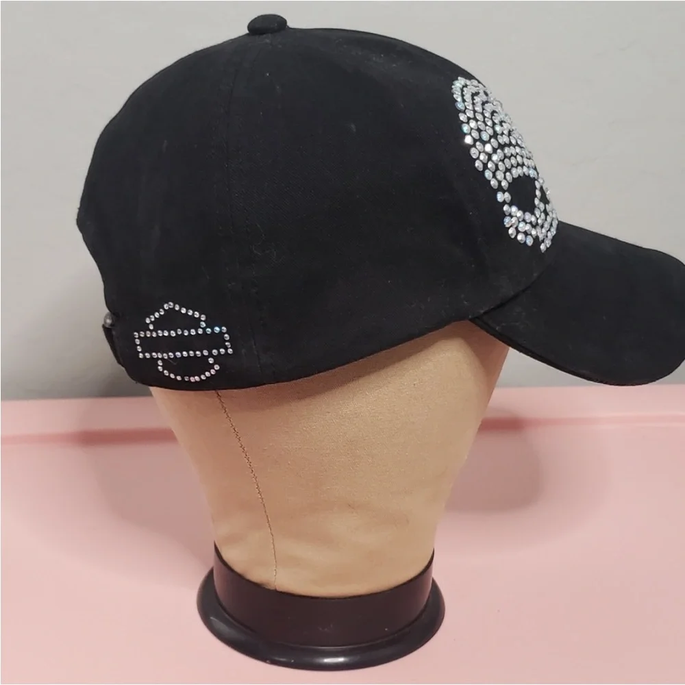 Harley-Davidson Black Cap with Rhinestone Skull Design - Picture 2 of 11
